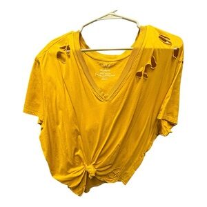 Torrid Mustard Distressed V-Neck Tee
